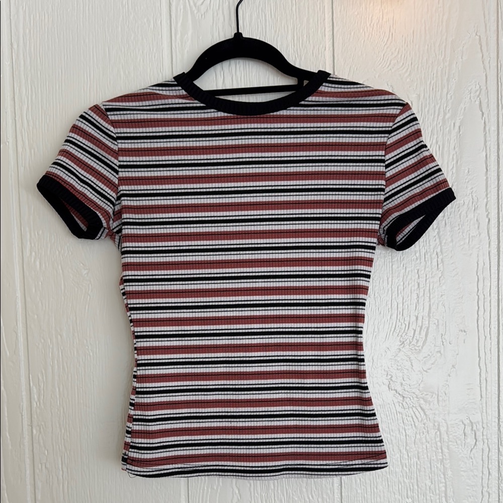 Striped Women's Top - Black, Orange, White